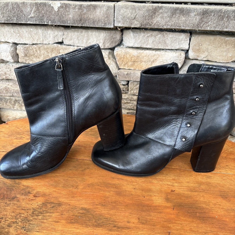 Black Leather Ankle Boots Bandolino Quadrina Wm Sz 7.5M Leather Zip 3.5" Heel